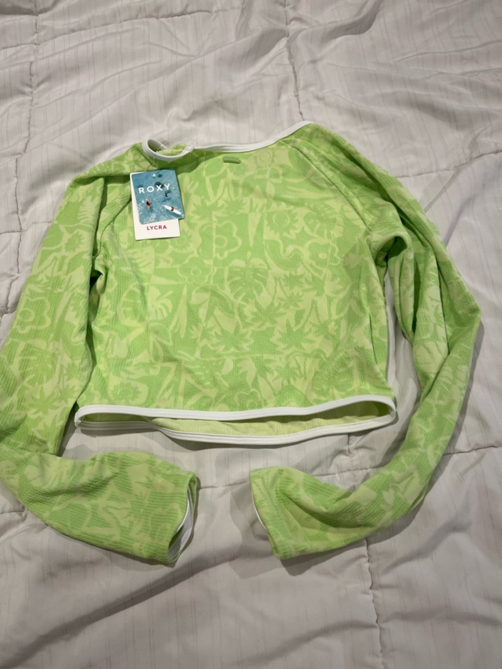 Roxy Lime Green Jacquard Crop Swim Top